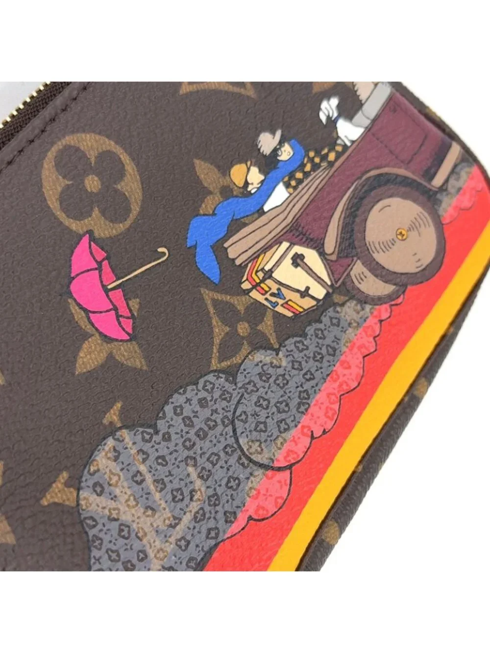 Louis Vuitton Mini Pochette Accessoires Illustre Monogram Brown Handbag Gold